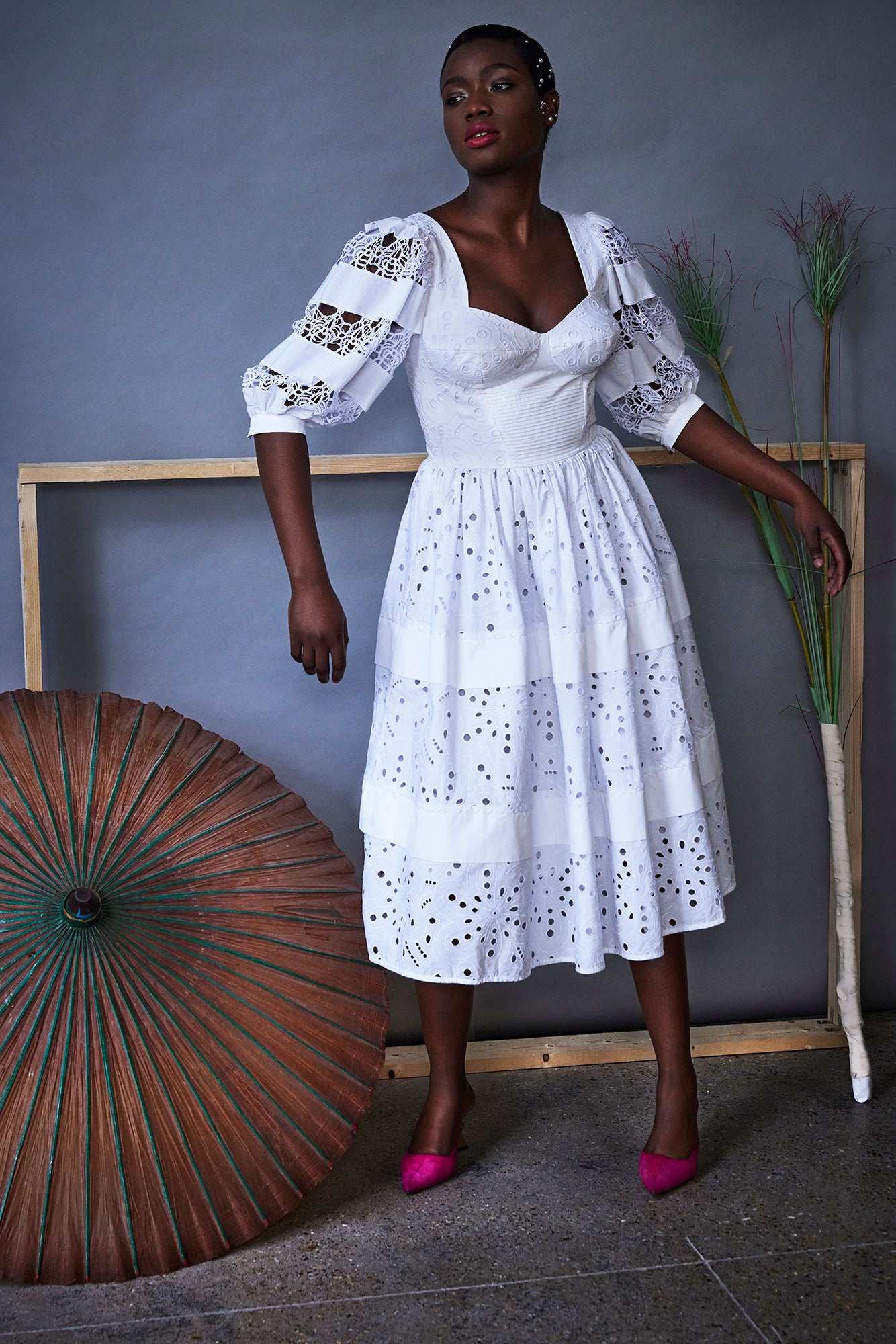 Jaber Broderie Anglaise Midi Dress