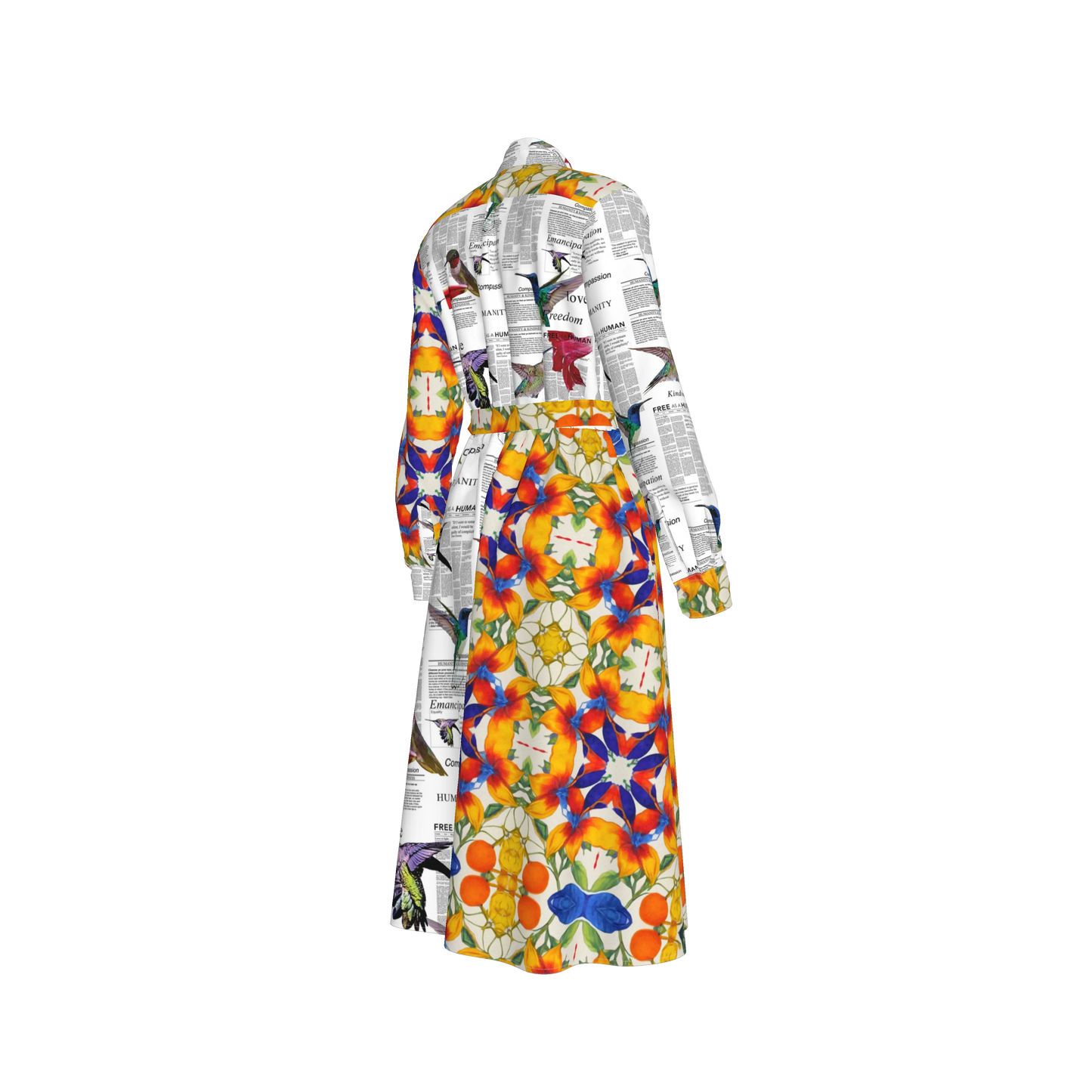 Malaika Belted Silk Shirt Dress - Mixed Floral/Newsprint