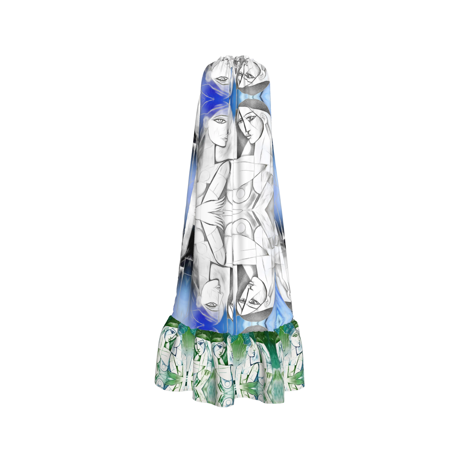 Aria Drawstring Halter Silk Maxi Dress