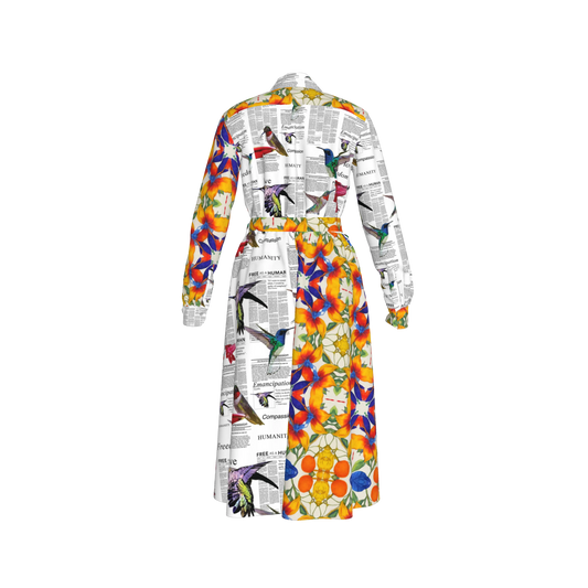 Malaika Belted Silk Shirt Dress - Mixed Floral/Newsprint