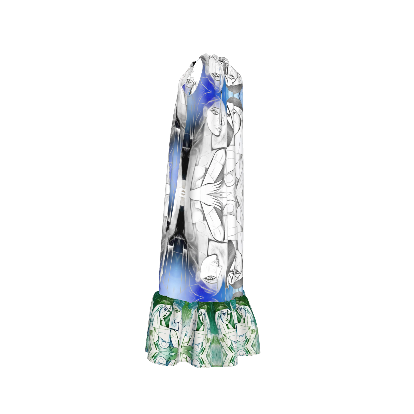 Aria Drawstring Halter Silk Maxi Dress