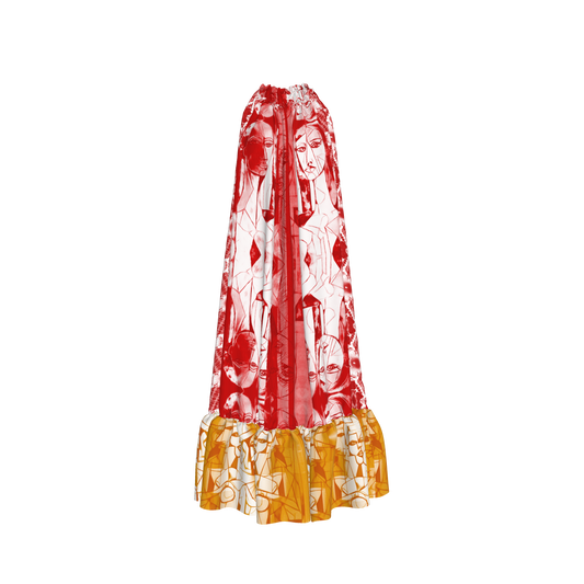 Aria Drawstring Halter Silk Maxi Dress