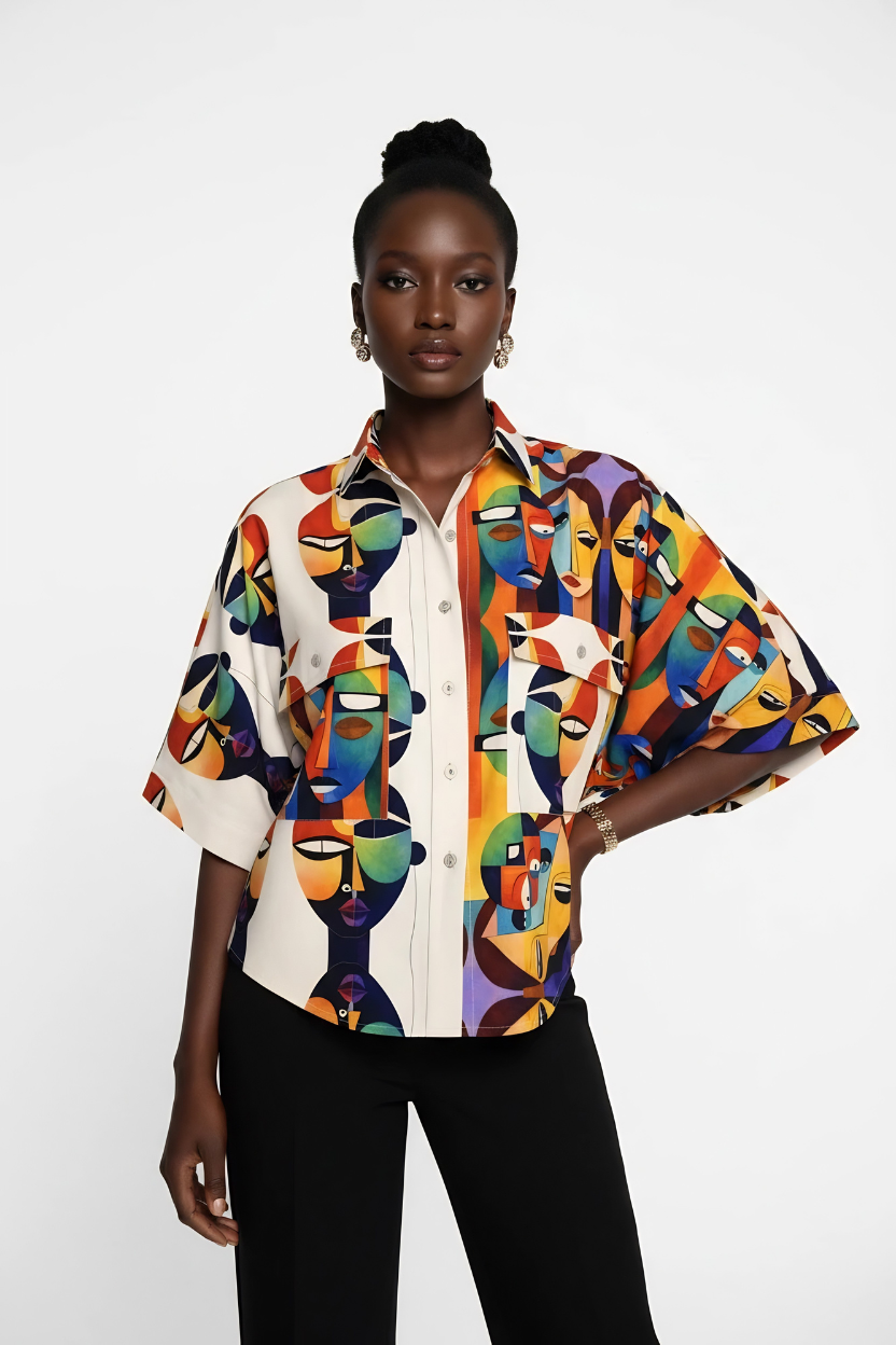 Mwezi Cropped Kimono Sleeve Shirt