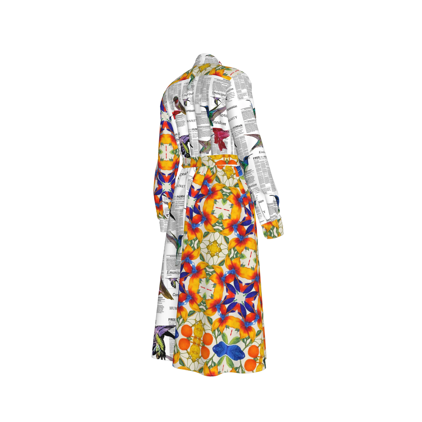 Malaika Belted Silk Shirt Dress - Mixed Floral/Newsprint