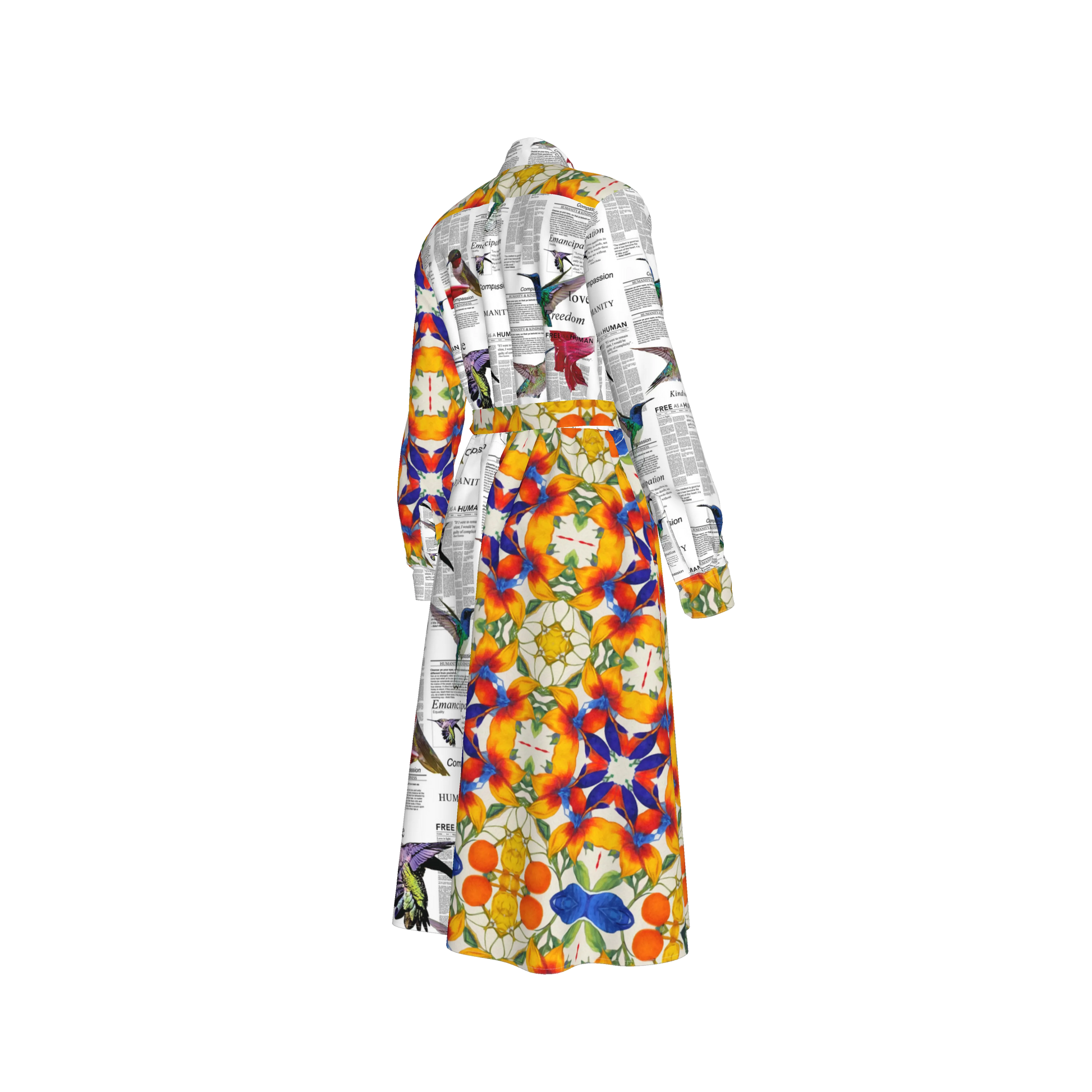 Malaika Belted Silk Shirt Dress - Mixed Floral/Newsprint