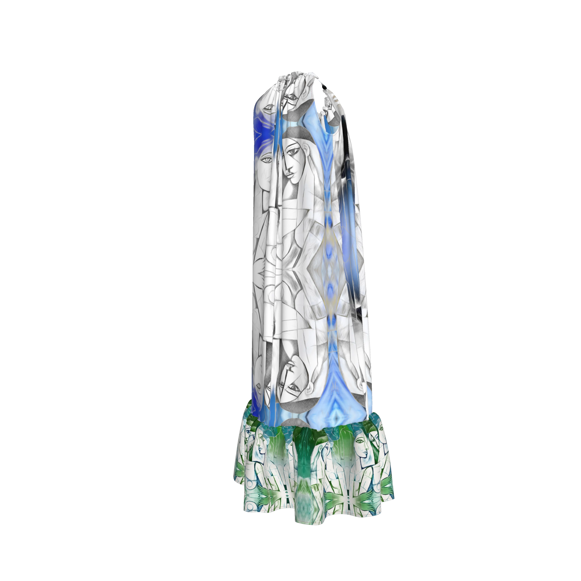 Aria Drawstring Halter Silk Maxi Dress