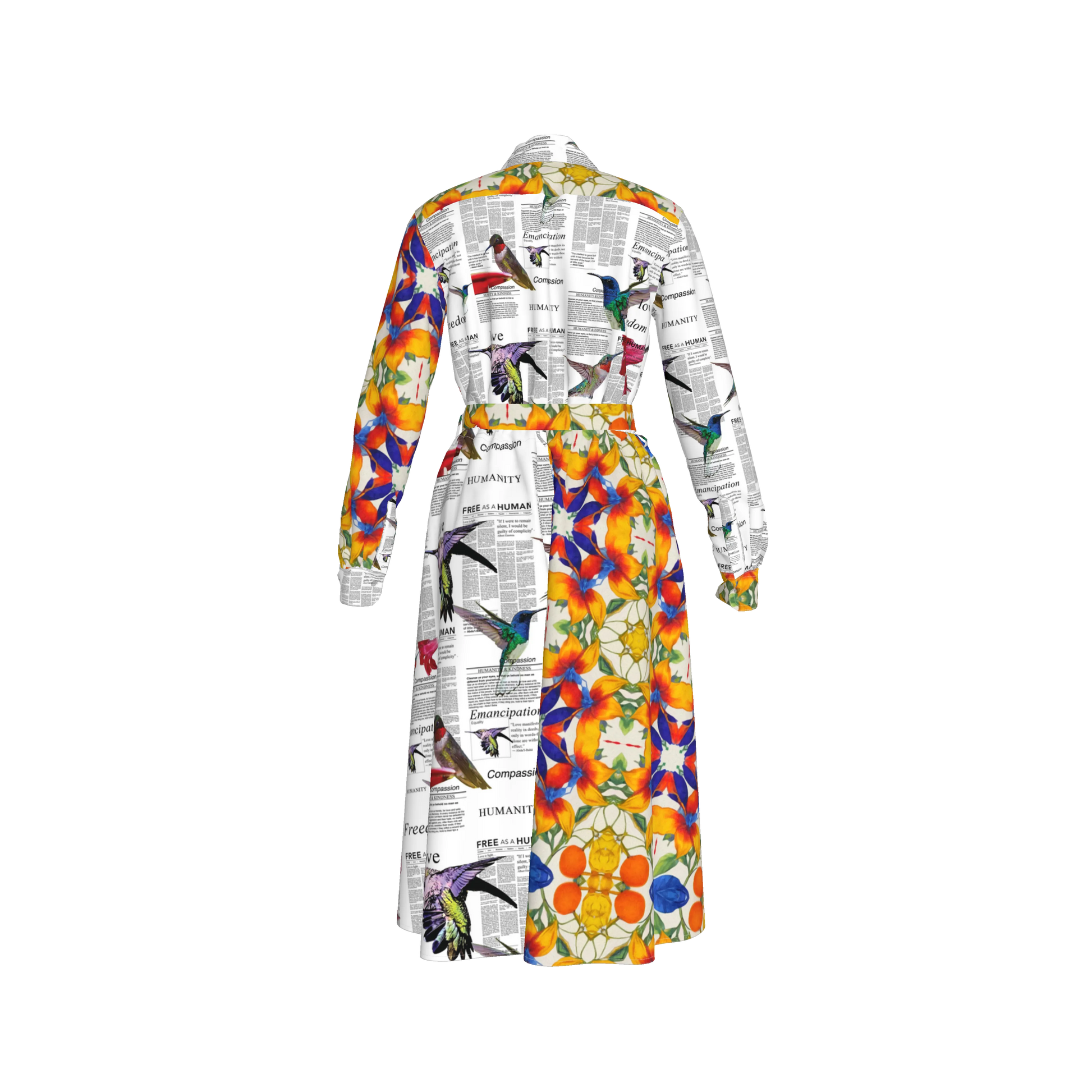 Malaika Belted Silk Shirt Dress - Mixed Floral/Newsprint