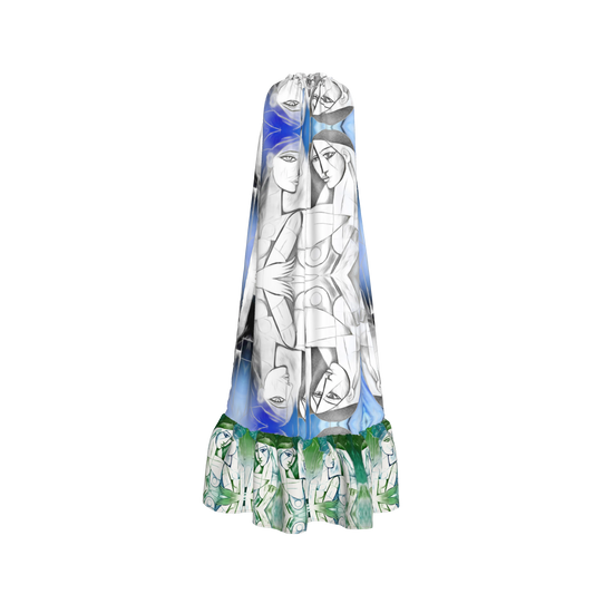 Aria Drawstring Halter Silk Maxi Dress