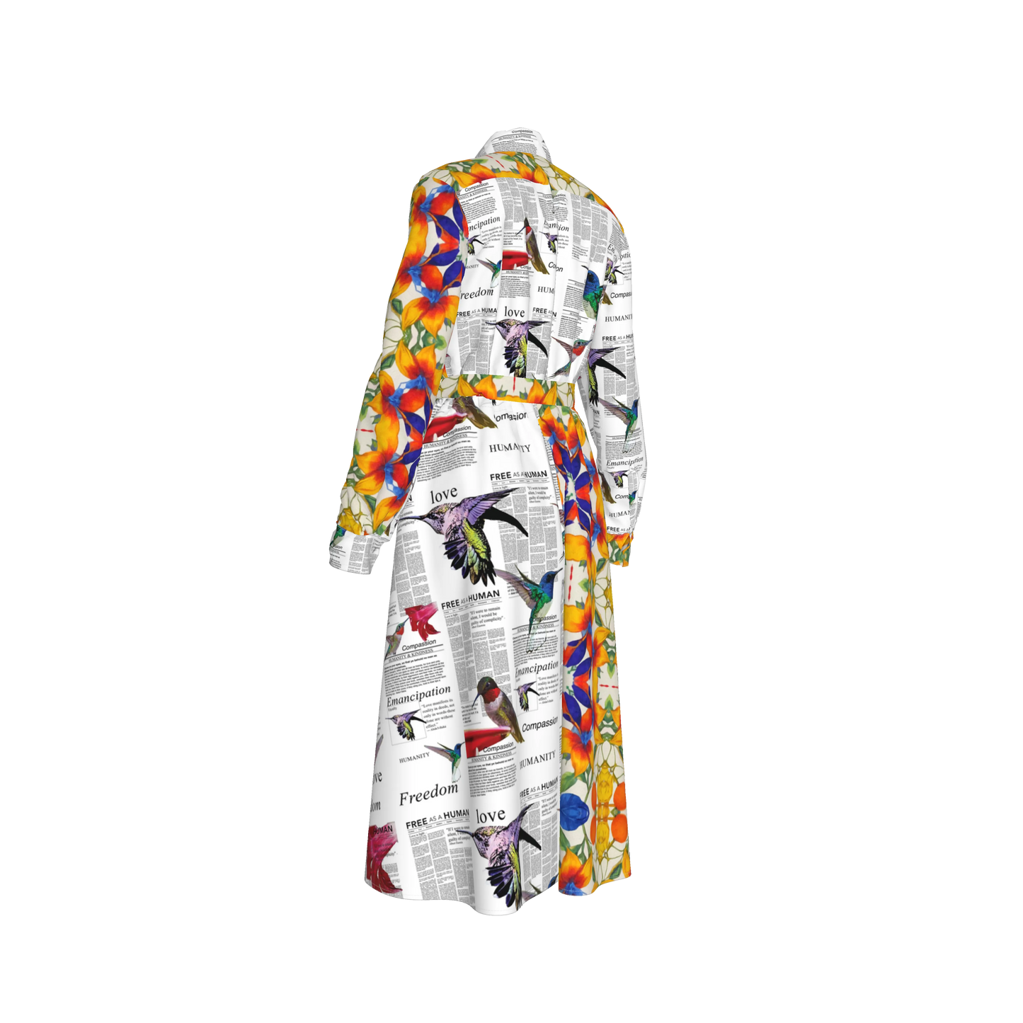 Malaika Belted Silk Shirt Dress - Mixed Floral/Newsprint