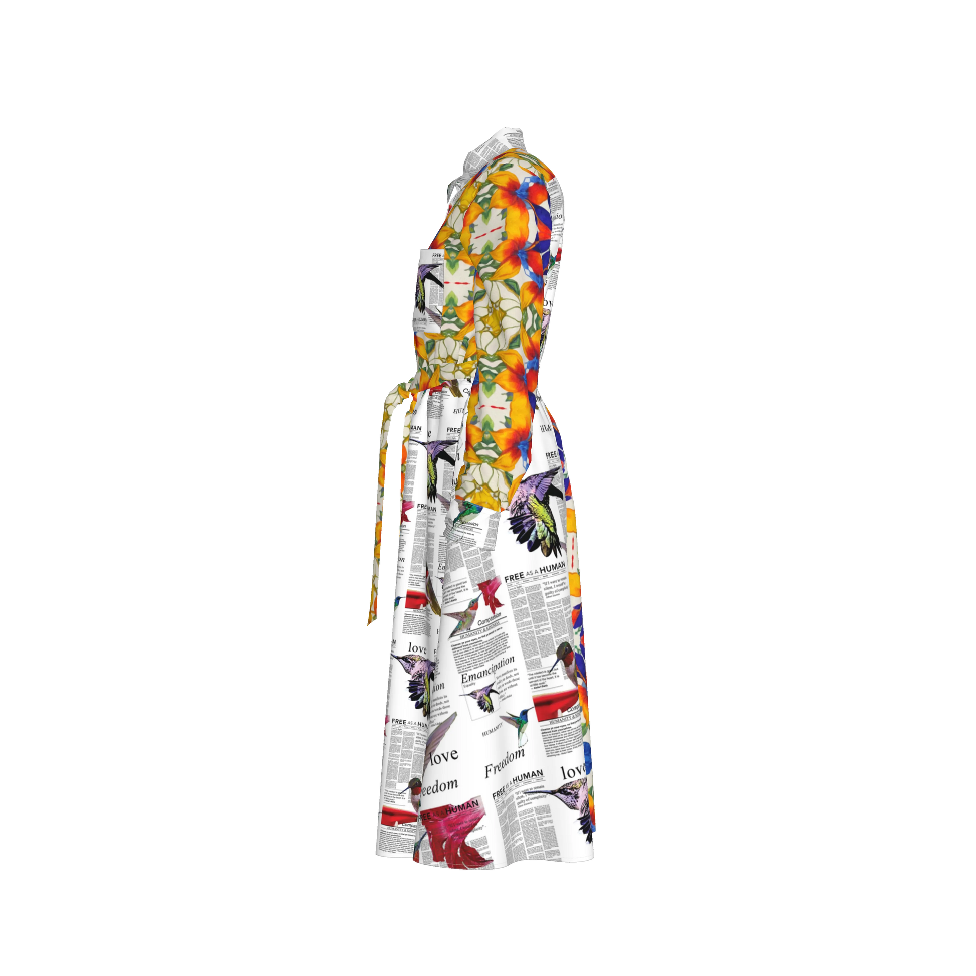 Malaika Belted Silk Shirt Dress - Mixed Floral/Newsprint