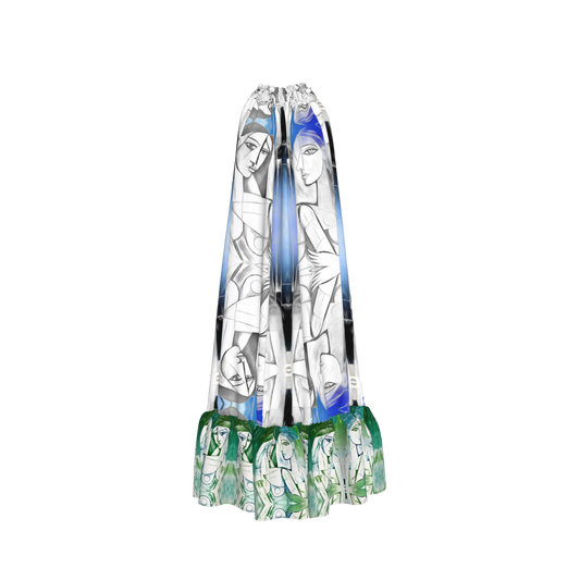 Aria Drawstring Halter Silk Maxi Dress