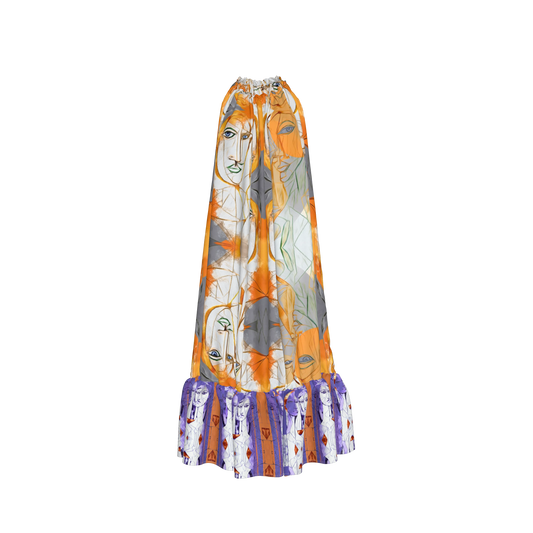 Aria Drawstring Halter Silk Maxi Dress