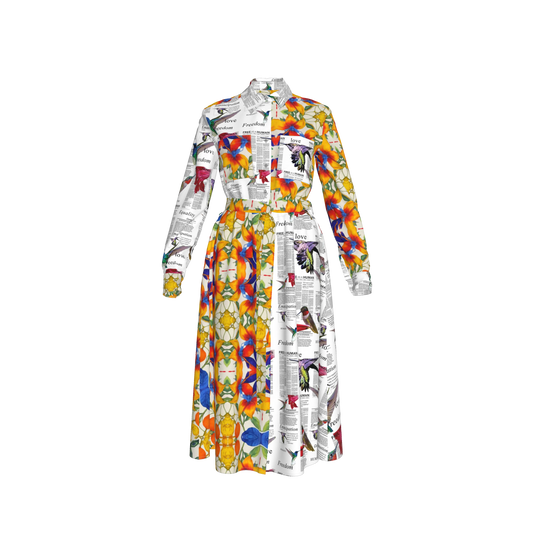 Malaika Belted Silk Shirt Dress - Mixed Floral/Newsprint