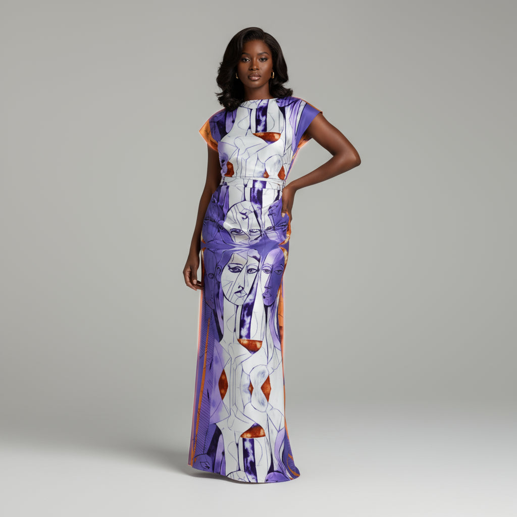 Zuhura Boatneck Shirred Silk Maxi Dress