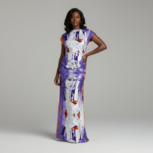 Zuhura Boatneck Shirred Silk Maxi Dress