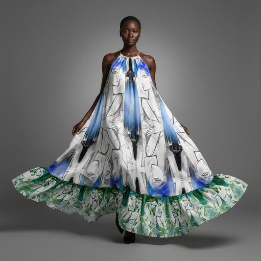 Aria Drawstring Halter Silk Maxi Dress